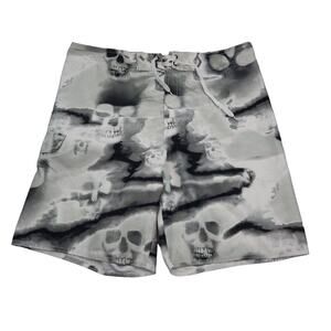Amplify Shorts Mens XL Gray Drawstring Skull Flat Front Pull On Bottoms